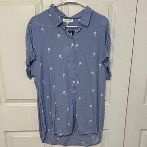 beachlunchlounge Blue Shirt with White Palm Print